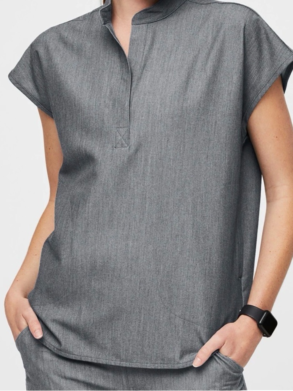 Figs Gray Mandarin Collar Tunic Top